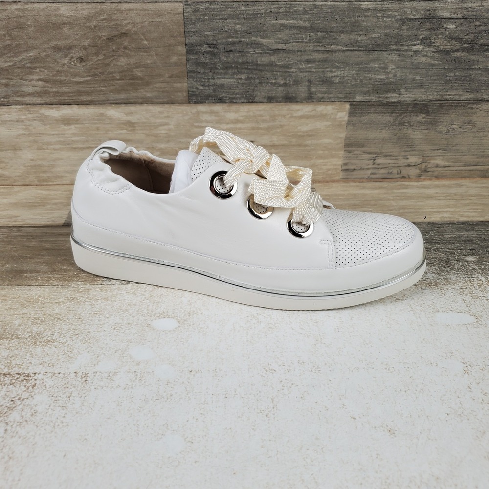 Vaneli Quoin Womens Shoes Sz 8.5 N White Nappa Leather Lace-Up Mesh Sneakers